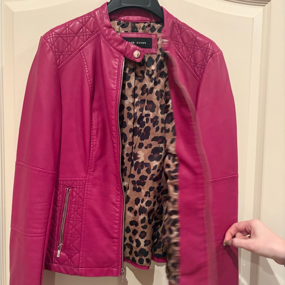Black Rivet Fuchsia Leather Jacket - Picture 3 of 6